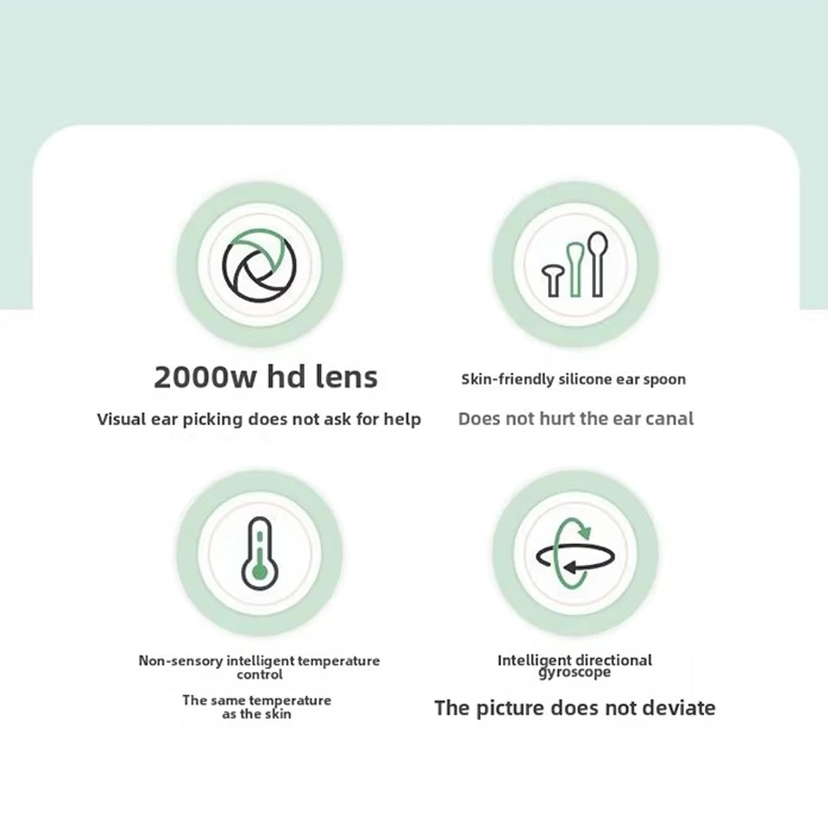 Ear cleaner lens and silicone ear scoop features