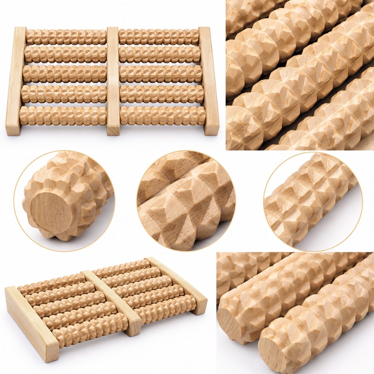 Five-row wooden foot massager roller details