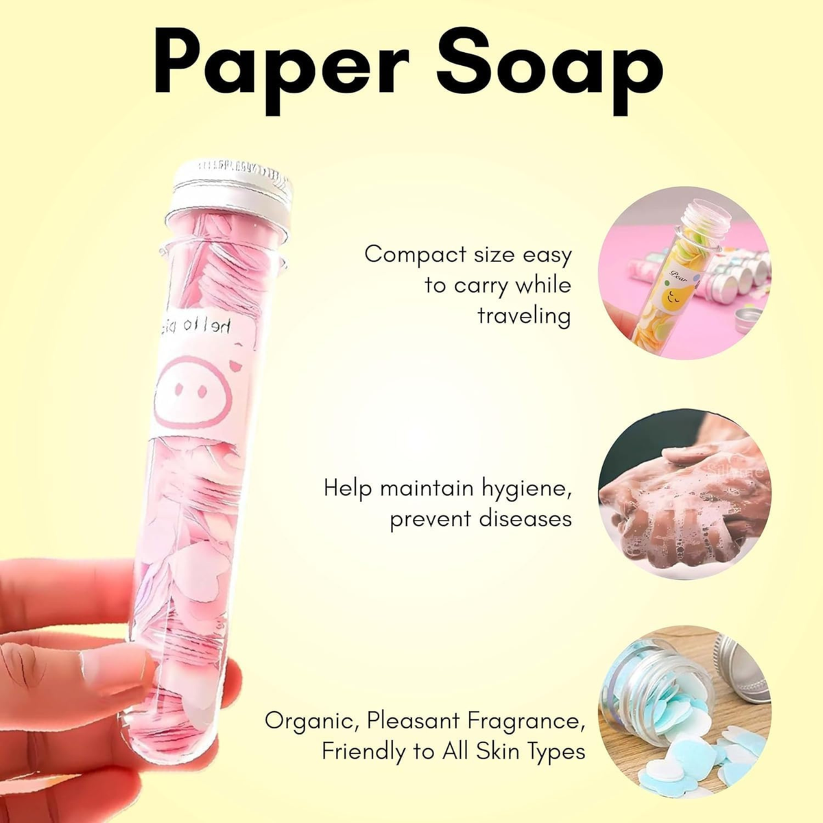 Hugs and Hurts Paper Soap Tube Mixed Fragrances Disposable Mini Soap Petals in Compact Tubes for Hand Wash Personal Hygiene Pack 1