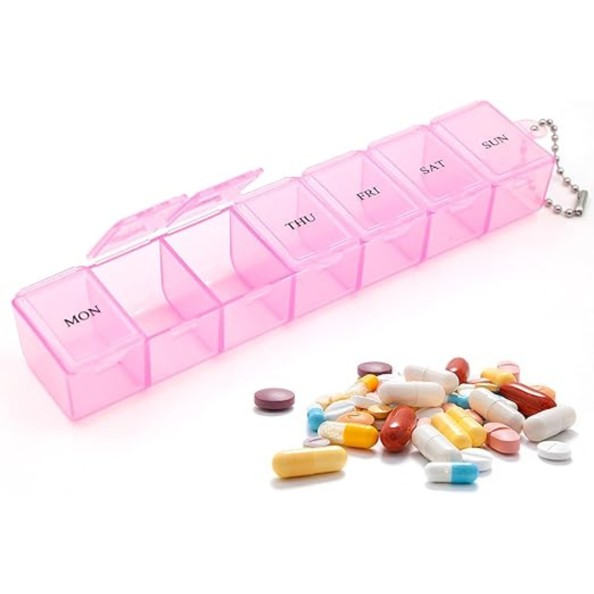Pill Box Organizer, Once Every 7 Days, Weekly Drug Storage Box, Portable Daily Pill Box Suitable for Travel, Business Trips, and Offices.
