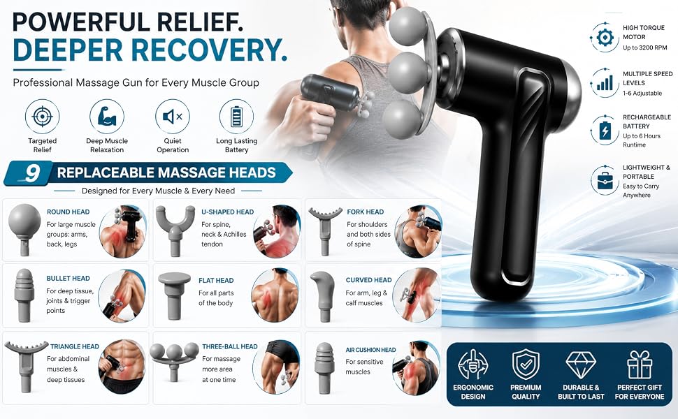 Nine replaceable massage heads